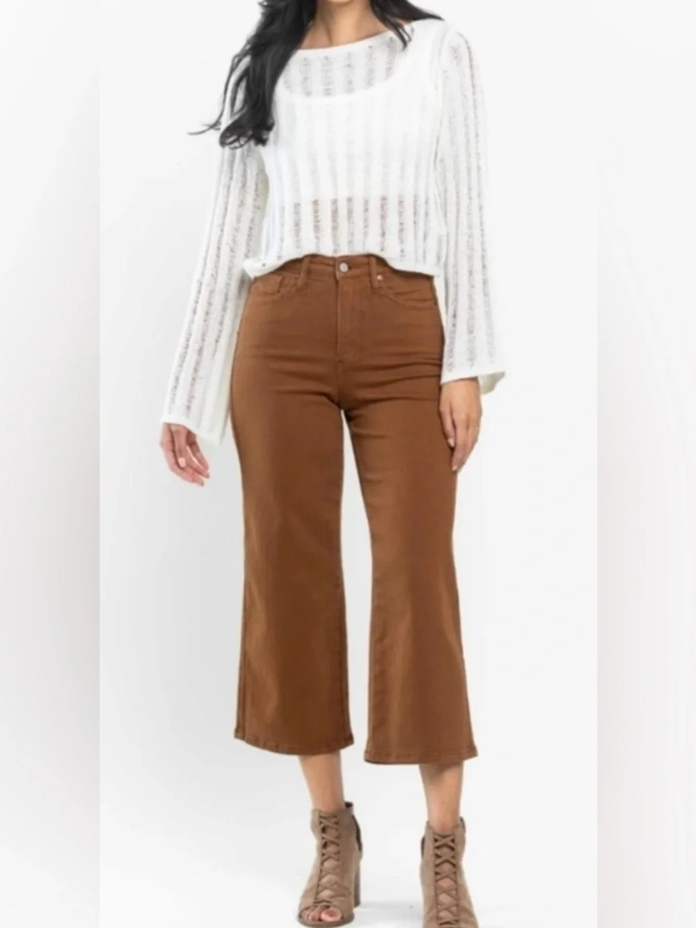 Judy Blue Brown High-Rise flare cropped Jen’s - Picture 3 of 8